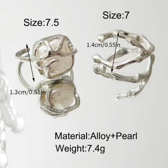 2pc Cresent Moon and Beautiful Faux Opal Accent, Adjustable Ring Set - Picture 5 of 5